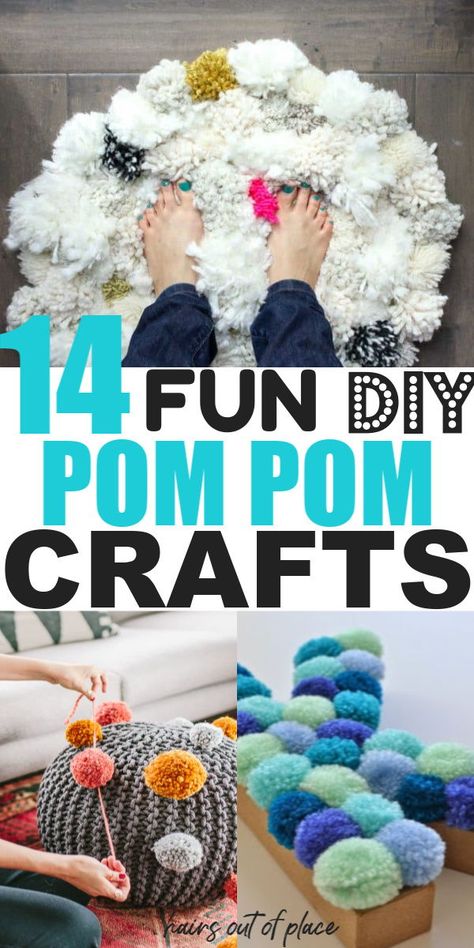 Pom Pom Projects, Easy Crafts For Teens, Pom Crafts, Diy Pom Poms, Craft Projects For Adults, Pom Pom Rug, Pom Pom Pillows, Crafts For Teens To Make, Diy Pom Pom