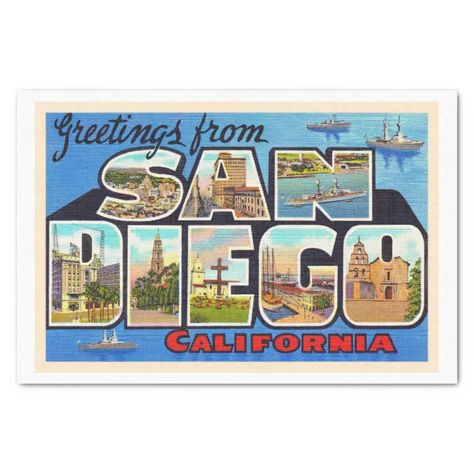 San Diego California Vintage Large Letter Postcard Tissue Paper | Zazzle Gay Pride Rainbow Flag, Vintage Postcards Travel, Spokane Wa, Large Letters, San Diego California, Card Reading, Post Cards, Vintage Postcards, Moisture Wicking Fabric