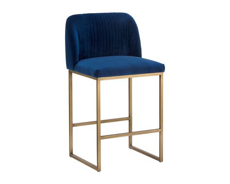 nadine-sapphire Transitional Counter Stools, Transitional Fabric, Modern Counter Stools, Brass Legs, Modern Bar Stools, Dining Kitchen, Framed Fabric, Polo Club, Sapphire Blue