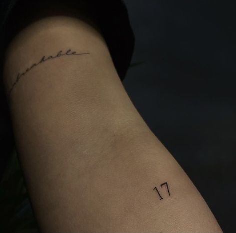 Number Tattoos On Arm, Tiny Tattoos Numbers, Single Number Tattoo, Fine Line Tattoo Numbers, Tattoo Numbers Fonts, Minimal Tattoo Arm, 25 Tattoo Number, 27 Tattoo Number, Number Tattoo Arm