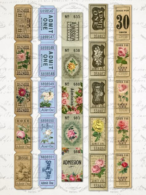 Diy Postage Stamps, Vintage Tickets Printable Free, Journal Tickets, Vintage Aesthetic Stickers Printables, Ticket Sticker, Vintage Paper Printable, Printable Tickets, Penanda Buku, طابع بريدي