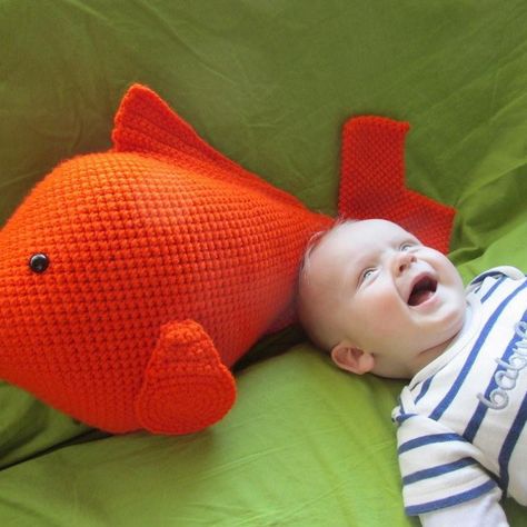 Goldfish Pillow or Large Toy Crochet pattern by Heather Sonnenberg Crochet Fish Pillow, Nautical Crochet, Crochet Dish Towels, Fish Pillow, Single Crochet Decrease, Crochet Fish, Selling Handmade Items, Crochet Decrease, Spinning Yarn