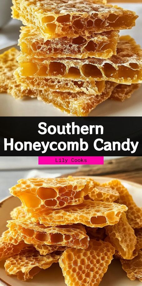 Crispy Southern Honeycomb Candy - Dive into the delightful crunch of homemade honeycomb candy, a Southern favorite that's easy to create in your own kitchen. #HoneycombCandy #SouthernSweet #CandyMaking #DessertRecipe #DIYCandies #SweetTooth #BakingFun #HomecraftedTreats #EasyCandyRecipe #SouthernDelights Honeycomb Candy Recipe Homemade, Homemade Honeycomb Candy, Honeycomb Candy With Honey, Flavored Honey Recipes, Honey Hard Candy Recipe, Honeycomb Candy Recipe, Bit O Honey Recipe, Honey Candy Recipe, Pineapple Candy Recipe