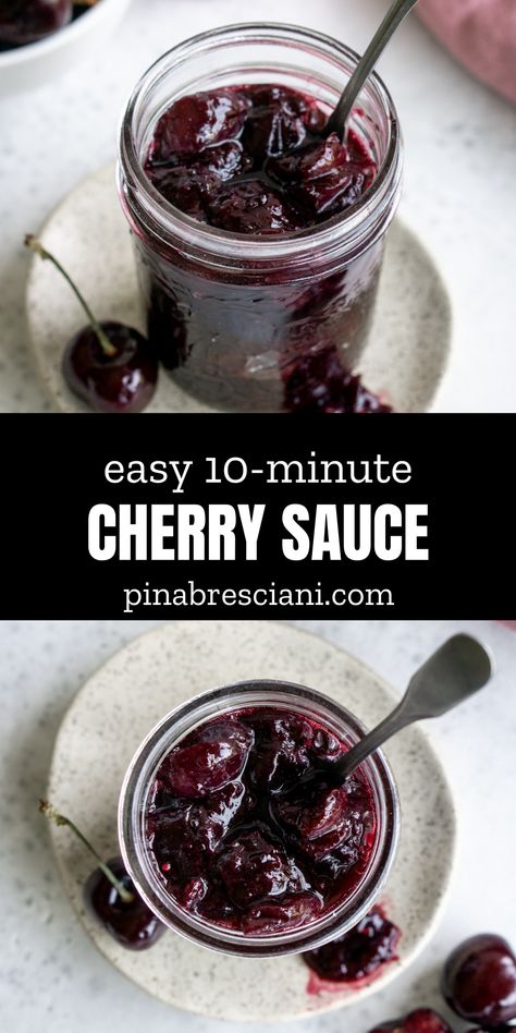 This cherry sauce is easy to make (only 5 ingredients!), and a perfect topping for desserts like ice cream, panna cotta and cheesecake! #cherrysauce #pinacooks Cherry Sauce Recipe, Italian Sauce Recipes, Fruit Topping, Ice Cream Sauce, Cherry Topping, Cherry Sauce, Fruit Sauce, Fruit Toppings, Frozen Cherries