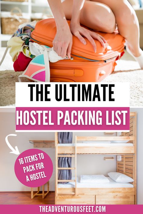 Hostel packing list: Everything you need while staying in a hostel Girls Hostel Packing List, Hostel Essentials, Hostel Packing, Africa Packing List, Girls Hostel, Weekend Packing List, Travel Light Packing, Summer Packing Lists, Weekend Packing