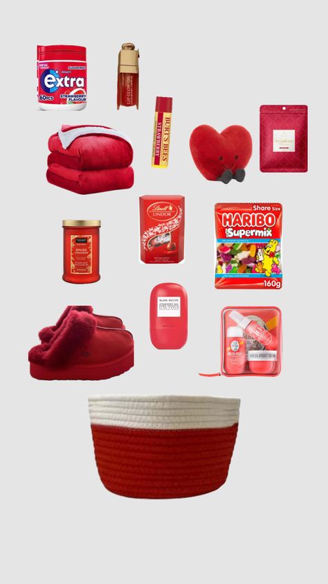 Red Burr Basket !! ❤️💋🌹 Red Birthday Gifts, Christmas Gift Basket Ideas For Him, Brrr Basket Ideas Cheap, Christmas Basket Ideas For Kids, Winter Burr Basket, Red Gift Basket Ideas For Best Friend, Red Basket Gift Ideas, Red Burr Basket, Red Gift Box Ideas