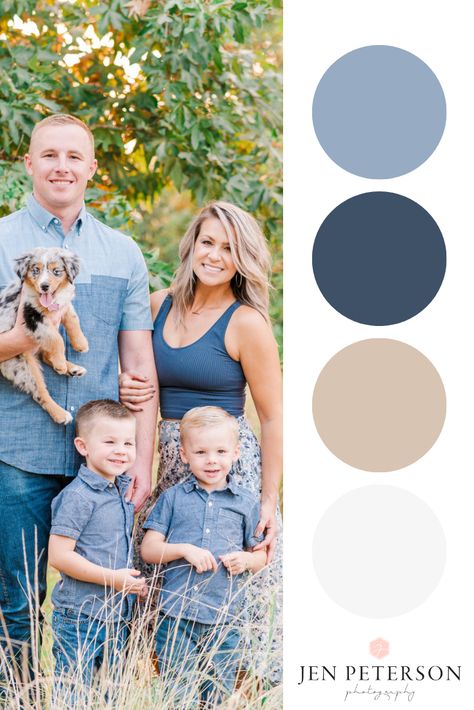 10 Outfit Tips for Your Photography Session | Northern California Family Photographer �— Jen Peterson Photography Blue Color Schemes For Family Pictures, Family Photo Blue Outfits, Family Pictures Blue Color Schemes, Sunset Family Photos, Family Outfit Ideas, Outfit Coordination, Family Photos What To Wear, Family Photo Colors, Fam Pics