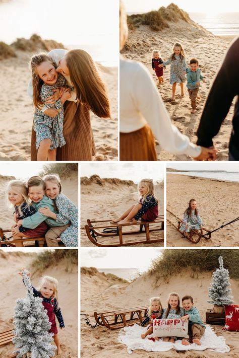 Florida Christmas Family Photos, Winter Beach Photoshoot Family Christmas Cards, Christmas Family Photos On The Beach, Xmas Family Photo Ideas Beach, Family Beach Holiday Photos, Beach Holiday Family Photos, Tropical Christmas Photoshoot, Christmas Beach Mini Sessions, Florida Christmas Card Photo Ideas