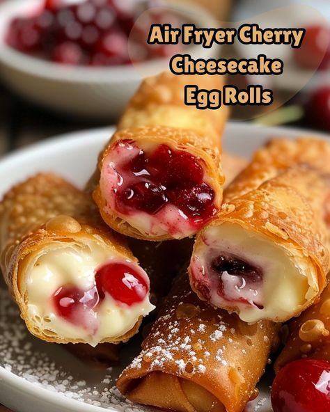 Crispy Cherry Cheesecake Delights: Air Fryer Egg Rolls Air Fryer Cherry Cheesecake Egg Rolls, Air Fryer Cupcakes, Air Fryer Recipes Egg Rolls, Cheesecake Egg Rolls, Egg Roll Ingredients, Air Fryer Recipes Dessert, Air Fryer Recipes Snacks, Cheese Rolls, Air Fryer Oven Recipes