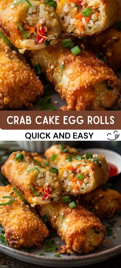 Crab Cake Egg Rolls Recipe Crab Cakes Easy, Egg Rolls Recipe, Crispy Egg, Homemade Chinese Food, Crab Dishes, Best Seafood Recipes, Crab Cake, Egg Roll Recipes, Crab Recipes