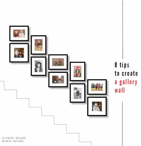 Stairway Picture Wall, Stairway Pictures, Photo Wall Layout, Foto Scale, Designing A House, Decorating Stairway Walls, Stairway Gallery, Stairway Gallery Wall, Stair Wall Decor