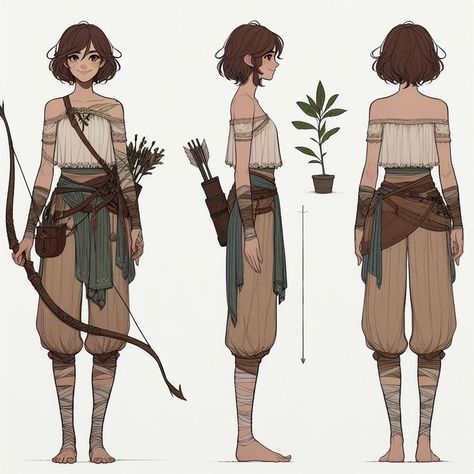 Jungle Clothing Concept Art, D&d Outfit Design, Duel Weilding Poses, Dnd Casual Clothes, Female Adventurer Character Design, Adventurer Outfit Female, D And D Characters, Ranger Character Design, Character Concept Art Sheet