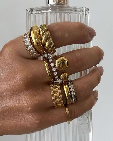 ✨from simple stacking rings, to unique statement rings, diamond glam rings, classic rings…mood has you covered. shop our exquisite collection of rings now and start building your new stack✨ Cool Girl Rings, Gold Statement Rings, Ring Stack Mixed Metal, Gold Rings Stack, Stacked Jewelry Rings, How To Stack Rings, Mixed Metal Ring Stack, Stacked Rings Aesthetic, Ring Stack Ideas