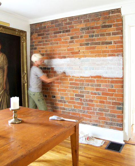 How to paint a brick wall. Diy Brick Wall Painting, Painting Brick Interior, Painted Brick Wall Interior, Interior Brick Wall Ideas, Painted Brick Interior, Painted Bedroom Doors, Brick Wall Ideas, Diy Brick Wall, Painted Brick Wall