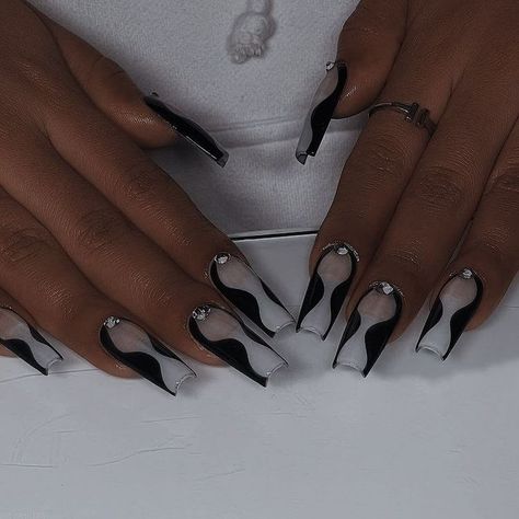 Black Acrylic Nail Designs, Sharp Nails, Black Acrylic Nails, Nail Ring, Black Acrylic, Nails Inspo, Acrylic Nail Designs, Black Nails, Cute Nails