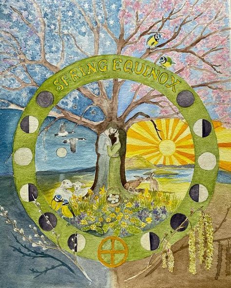 Happy Equinox Day, Spring Equinox 2024, Spring Equinox Art, Spring Equinox Aesthetic, Ostara Art, Spring Equinox Celebration, Equinox Day, Pagan Crafts, Everyday Magic