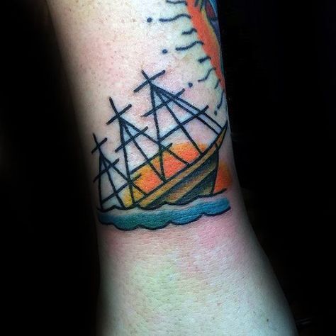 Sinking Ship Tattoo Traditional, Sinking Boat Tattoo, Tiny Ship Tattoo, Simple Ship Tattoo, Sinking Tattoo, Sinking Ship Tattoo, Shipwreck Tattoo, Sunken Ship Tattoo, Traditional Ship Tattoo