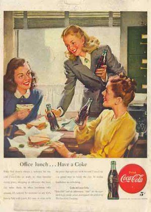 Coca Cola 1946 AD - Office Lunch Have a Coke Coca Cola Poster, Coke Ad, Coca Cola Ad, Coca Cola Bottles, Vintage Coke, Office Lunch, Coke Cola, Retro Ads, Ad Art