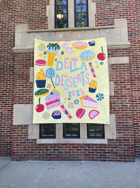 Tri Delta Delta Desserts Banner, St. Jude Philanthropy Banner Sorority, Kappa Delta Philanthropy, Banners Sorority, Sorority Banner Ideas, Sisterhood Events, Banner Inspiration, Philanthropy Events, Tri Delt, Sorority Banner