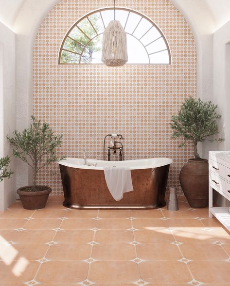 Get ready to fall in love with Tile Club’s stunning terra-cotta inspired tiles! Swipe through and discover the rich, earthy tones of the Montura Groove and Sultana collections. Whether you’re drawn to the geometric elegance of Montura’s hexagon tiles or the Moroccan charm of Sultana’s intricate designs, these tiles bring warmth and style to any space. 🌞✨ Which terra-cotta inspired look is your fave? Tell us below! Bathroom With Terracotta Floor Tiles, Spanish Revival Bathroom, Moroccan Tile Bathroom, Moroccan Wall Tiles, Bathroom Tiles Combination, Attic Bathroom Ideas, Restroom Renovation, Indoor Tile, Terracotta Floor