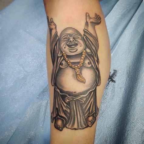 Laughing Buddah Tattoo Ideas, Lucky Buddha Tattoo, Japanese Good Luck Tattoo, Budah Tattoos, Good Luck Tattoos For Men, Buddah Tattoo Designs, Fat Buddha Tattoo, Happy Buddha Tattoo, Small Buddha Tattoo