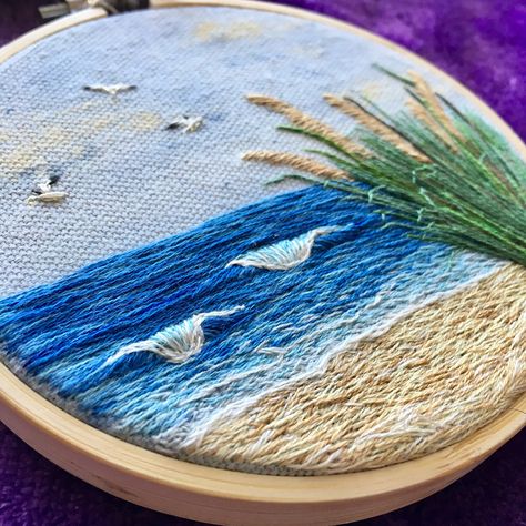 Beaches In San Diego, Painted Skies, Home Australia, Sea Scapes, Painted Sky, Sea Pattern, Embroidery Hoop Wall Art, Abstract Embroidery, Embroidery Stitching