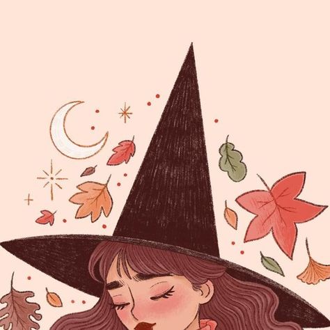 Autumn Witch Art, Marigona Suli, Thanksgiving Witch, Witch Cartoon, Cozy Witch, Fantasy Journal, Witch Illustration, Autumn Doodles, Halloween Pics