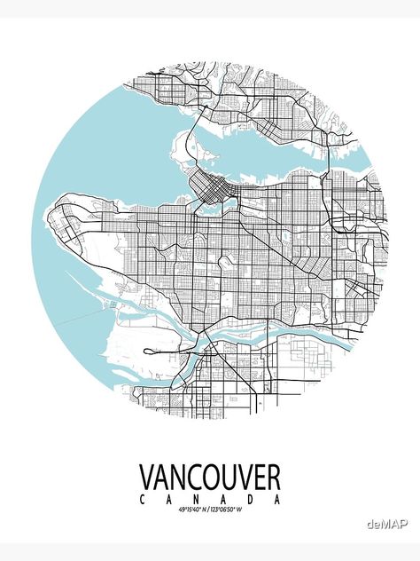 Circle Poster, Vancouver Map, Map Of Canada, Circle City, Vancouver City, Heart Map, Modern Map, Map Wall Art, City Maps