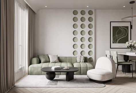 Modern home interiors with sage green decor. Including sage living rooms, green kitchens, modern bathrooms, and stylish bedrooms. Sage Green Home, Sage Living Room, Green Couch Living Room, Green Interior Design, Style Salon, Green Couch, Open Concept Living Room, Pink Living Room, Couch Decor