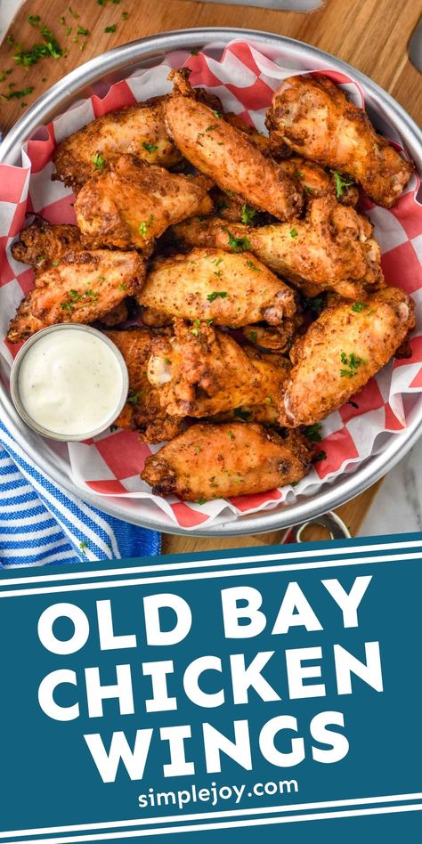 These Old Bay Chicken Wings are a crispy baked chicken wing recipe that you are bound to love. Old Bay Seasoning, chicken wings, and two special ingredients pair together to make the perfect crispy wings. Old Bay Wings Baked, Whole Chicken Wing Recipes, Honey Old Bay Wings Recipe, Seasoning Chicken Wings, Old Bay Chicken Wings, Baked Chicken Wing, Old Bay Chicken, Old Bay Wings, Crispy Baked Chicken Wings Recipe