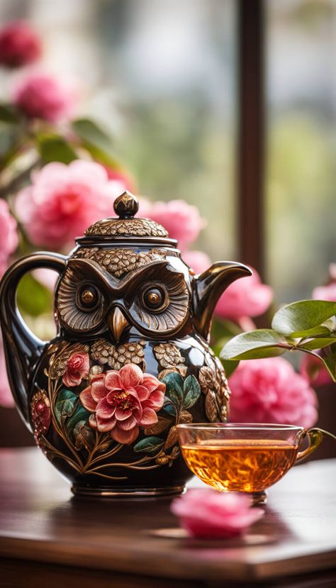 Amazing Owl Teapot - AI creation Owl Teapot, Teapot Ideas, Art Deco Artwork, Teapots Unique, Beautiful Teapots, Dream By Wombo, Owl Pictures, Teapots And Cups, Gingerbread Houses