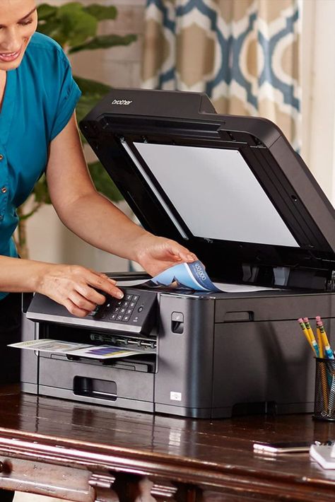 This home office printer is designed for maximum efficiency, reliability, and performance. The new pigment based ink formula bonds with the document surface, providing sharp black text and high impact color documents. Office Printers, Best Printers, Paper Tray, Thermal Printer, Touch Screen Display, Specialty Paper, Cloud Services, Business Technology, Scanners