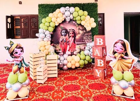 Krishna Theme Babyshower Decoration 🦚🥰❤️😍 @v.n_events 9328721781 #krishnatheme #babyshower #uniquetheme #trendingtheme #trendingpost #viral Namakaranam Decoration, Krishna Theme Decoration, Indian Baby Shower Decorations, Indian Baby Showers, Baby Shower Background, Indian Baby, Computer Shortcuts, Naming Ceremony, August 27