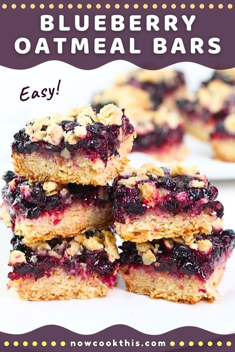 These easy one-bowl blueberry oat bars have a sweet-tart blueberry filling and a buttery, lightly crisp and chewy oatmeal and coconut crust that does double duty as the crumbly topping. All you need is about 10 minutes of prep time, and they're ready to go in the oven. Great for dessert, a breakfast or brunch treat, or as a snack! Get the recipe and give them a try! Blueberry Oat Bars, Oatmeal Bars Healthy, Coconut Crust, Oatmeal Bars Recipes, Blueberry Bars, Blueberry Oat, Blueberry Oatmeal, Easy Blueberry, Oat Bars