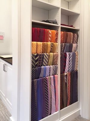 Adjustable Closet System, How To Store Ties, Tie Storage, Scarf Storage, Blue Mosaic Tile, Tie Organization, Clothes Rod, Tie Rack, Closet Systems