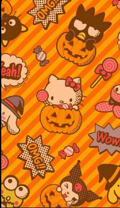 #halloween #spooky #pumpkin #tiktok #aesthetic #wallpaper #cute #vintage Halloween Kitties, Birthday Background Wallpaper, Hello Kitty Halloween Wallpaper, Halloween Desktop Wallpaper, Sanrio Halloween, Halloween Hello Kitty, Helloween Wallpaper, Hello Kitty Decorations, Sanrio Wallpapers