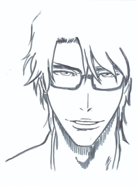 Bleach Anime Drawings Easy, Aizen Drawings, Aizen Sosuke Drawing, Bleach Drawing Sketch, Bleach Anime Art Drawing, Aizen Sketch, Aizen Drawing, Aizen Sosuke Manga, Bleach Sketch