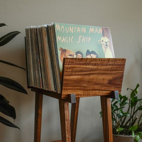 FLIP LP STAND Record Stand With Forward Facing Vinyl Storage | Etsy Records Organization Ideas, Vinyl Corner, Vinyl Record Furniture, Store Vinyl Records, Vinyl Record Display, Lp Storage, Album Storage, Record Stand, Stereo Cabinet