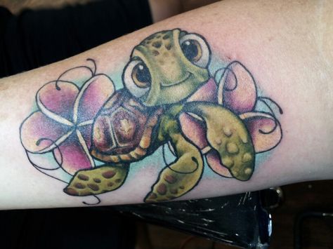 My Squirt - Finding Nemo. Love him! Squirt Tattoo Finding Nemo, Squirt Finding Nemo, Eli Tattoo, Monkeys Tattoo, Tattoo Character, Turtle Tattoo Designs, Monkey Tattoos, Scary Tattoos, Incredible Art