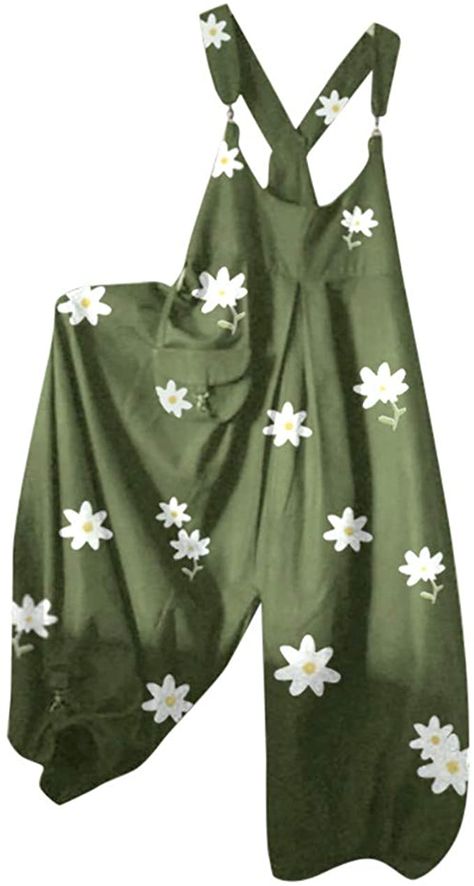 Amazon.com: Shukun Fun Daisy Printed Wide Leg Loose Overalls Jumpsuit for Women Plus Size S-5XL: Clothing Estilo Hippie, Floral Jumpsuit, Casual Jumpsuit, Printed Jumpsuit, Sleeveless Jumpsuits, Mode Inspiration, Floral Printed, Sewing Ideas, Aesthetic Clothes