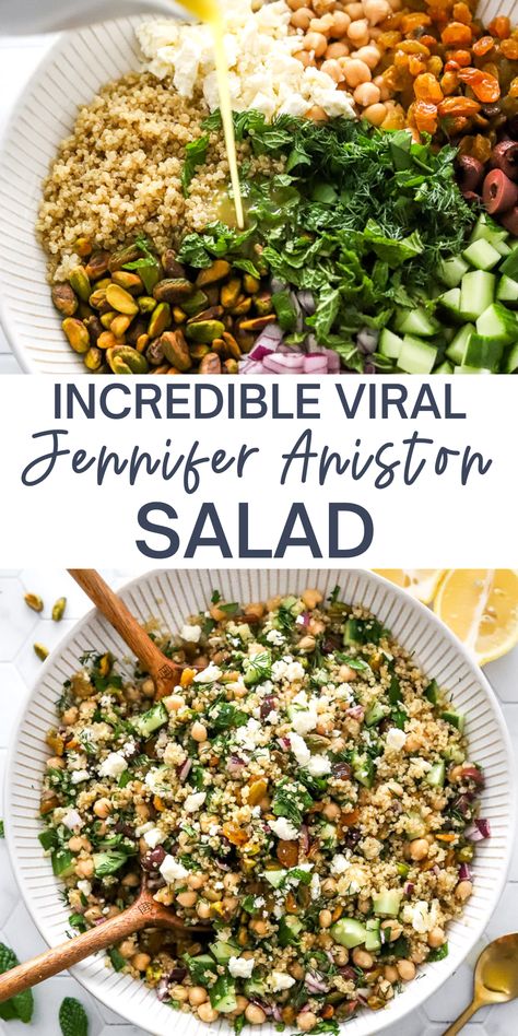 Cucumber Pistachio Salad, Chickpea Salad Lunch, Quinoa Goat Cheese Salad, Salad Mix Ideas, Salads With Feta Cheese, Anniston Salad, Quinoa Cucumber Salad, Chickpea Cucumber Feta Salad, Feta Salad Recipes