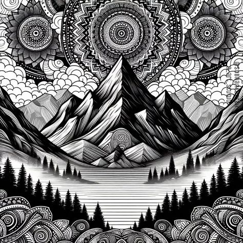 Mountain Mandala Art. Like, Save, Share and Comment. #artworld #artistoninstagram #artists #draweveryday #drawingoftheday #sketchoftheday #sketch #artoftheday #mandala #mandaladrawing #artstudio #artforinteriors #artforthehome Nature Mandala Art, Zentangle Mountains, Nature Mandala Drawing, Mountain Mandala, Nature Mandala, Zentangle Ideas, Zen Doodle Art, Mandala Design Art, Mountain Art