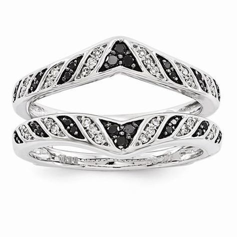 NEW 14K WHITE GOLD BLACK & WHITE DIAMOND RING DUAL WRAP GUARD ENHANCER .25 CTTW #WithDiamonds Wedding Ring Jackets, Diamond Ring Guard, Black White Diamond Ring, Guard Ring, Diamond Enhancer, Ring Guard, White Gold Diamond Engagement Ring, Vintage Style Rings, White Diamond Ring