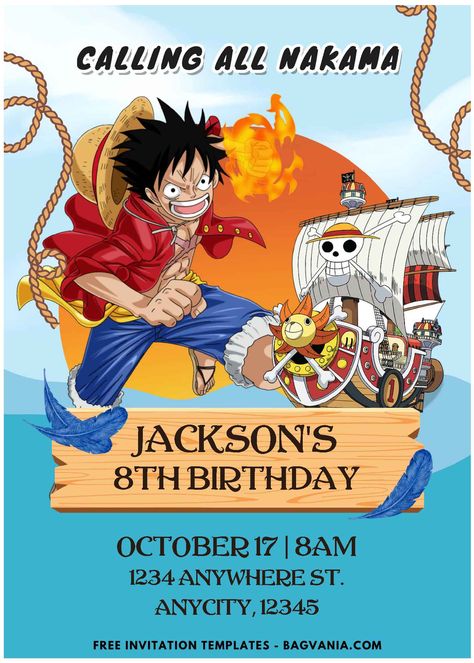 Free (Easily Edit PDF Invitation) Epic One Piece Birthday Invitation #free #freeinvitation2019 #birthday #disney #invitations #invitationtemplates One Piece Invitation Template, One Piece Birthday Invitation, One Piece Birthday, One Piece Birthdays, Anime Birthday, Abyss Anime, One Piece Series, Custom Birthday Invitations, Disney Invitations