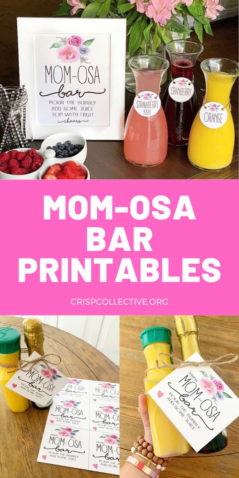 Mini MOM-osa Bar:  Free Party Printables Momosa Mimosa Bar Virgin, Mommy Mosa Bar, Momosa Printable Free Bar Signs, Mini Mimosa Gifts, Momosa Mimosa Bar Sign Printable Free, Momosa Bar Free Printable, Mom-osa Bar Sign Printable Free, Mom Osa Bar Ideas, Momosa Mimosa Bar Non Alcoholic