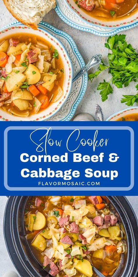 Corned Beef And Cabbage Soup, Corned Beef Stew, Tender Corned Beef, Corned Beef Soup, Beef And Cabbage Soup, Corn Beef And Cabbage Soup, Crockpot Cabbage Recipes, Corned Beef Recipes Slow Cooker, Beef Cabbage Soup