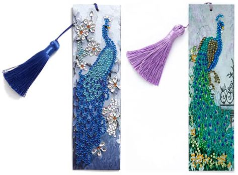 Peacock Bookmark, Painting Bookmarks, Bookmarks For Kids, Diamond Dots, Reading Diy, Green Peacock, Tassel Bookmark, Painting Green, Beaded Bookmarks