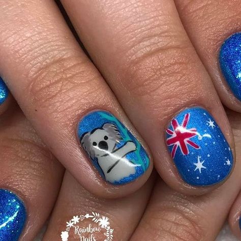 🌈 𝗥𝗮𝗶𝗻𝗯𝗼𝘄 𝗡𝗮𝗶𝗹𝘀 𝗣𝗹𝘆𝗺𝗼𝘂𝘁𝗵 💅🏼 on Instagram: "Can you guess we're these nails are going?? 🇦🇺🦈☀🐨...to Australia for 3 months! All hand painted with @magpie_beauty bluebell glitter 💙#rainbownails #rainbownailsbysophie #nailstudio #plymouthnails #magpieglitter #magpiebeauty #nails #nailartist #nailtech #gelpolish #nailart #freehandnailart #instanails #showscratch #scratchstars17 #scratchstarsfinalist @scratchmagazine #australianails #australianailart #australia #handpainted Koala Nails, Nails Australia, Rainbow Nails, Nail Studio, Magpie, Nail Artist, Nail Tech, Plymouth, Gel Polish