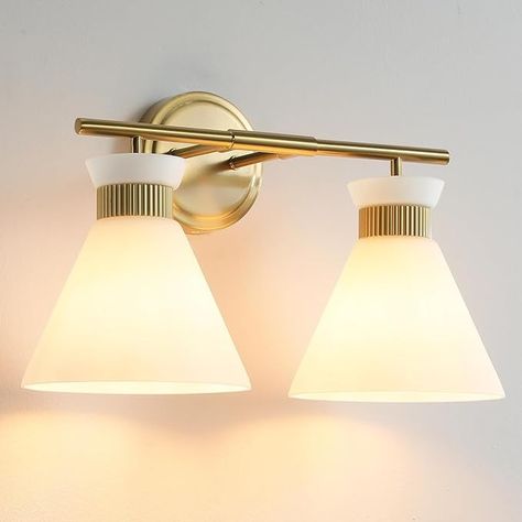 WOSHITU Bathroom Vanity Light Fixtures: 2-Lights Mid Century Modern Vanity Lights for Bathroom, Black and Gold Wall Sconce Lighting with Frosted Milky Glass for Over Mirror Bedroom Hallway - Amazon.com Pendant Light For Bathroom, Bathroom Black And Gold, Modern Vanity Lights, Mid Century Pendant Light, Mid Century Modern Light Fixtures, Mid Century Modern Vanity, Lights For Bathroom, Bathroom Vanity Light Fixtures, Black And Gold Wall