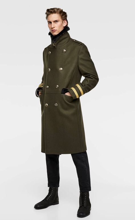 Military Trench Coat, Deconstruction Fashion, Military Coat, Leather Outfit, Anime Outfits, Mens Coats, Trench Coat, Zara, Fall Winter